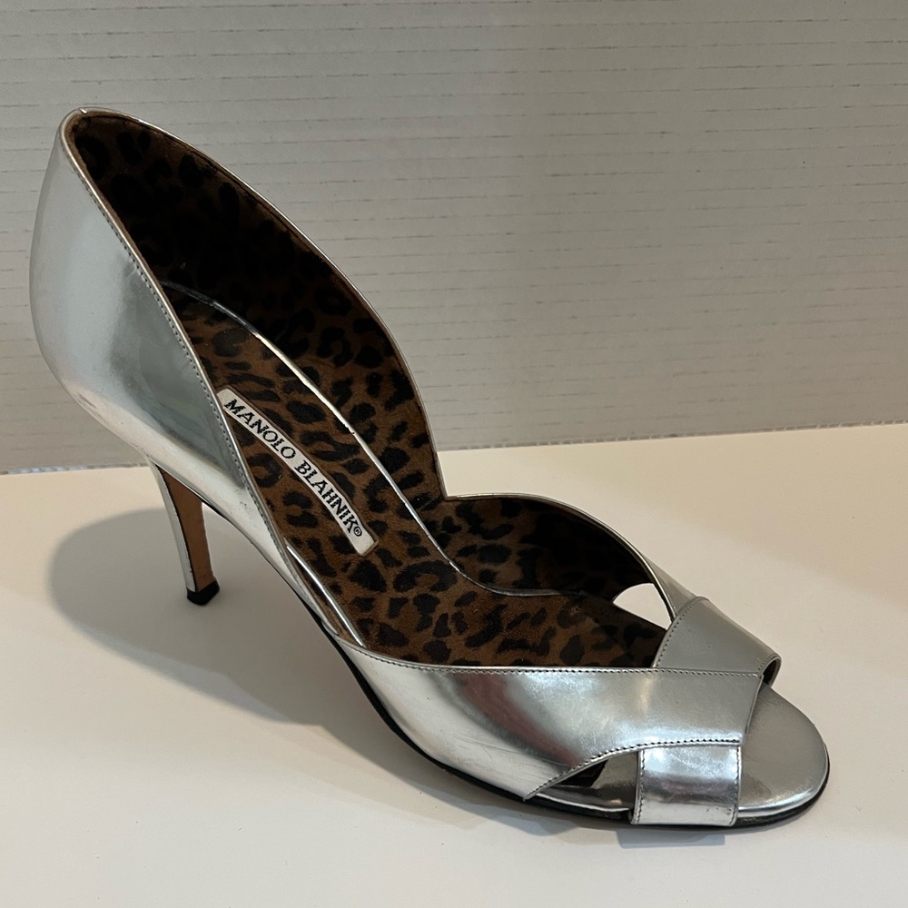 Manolo Blahnik Metallic Silver d’Orsay Heels